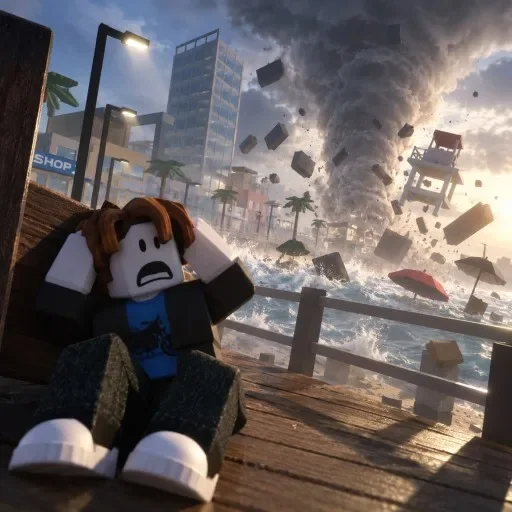A mega storm with flooding and flying debris